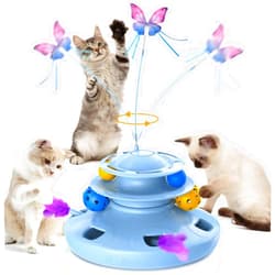 Pawthquake Interactive Cat Toys for Indoor Cats Automatic Cat Toy 4in1 Kitten Toys,Fluttering Butterfly,Random Ambush Feather,Track Balls,Cat Ball Toy for Cat Enrichment USB Charging