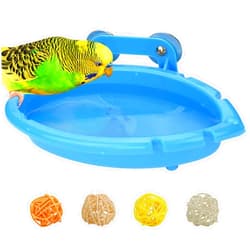 Mygeromon Bird Bath for Cage-Small Tub Bowl for Hang Inside Cage Birdbath Shower for Parrot/Parakeets/Cockatiels/Canary/Budgerigar (Blue)