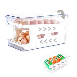 ZSTea Rolling Egg Holder For Refrigerator,Eggs 24 Count Organizer for Refrigerator,Egg Storage Container Dispenser For Refrigerator,Deviled Egg Containers With Lid,Clear Plastic Egg Tray for fridge