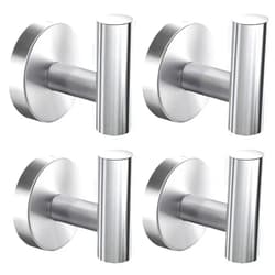 VAEHOLD Wall Towel Hooks, Heavy Duty Sticky Holder Waterproof Towel Hooks for Hanging Coat, Clothes, Closet Hook Wall Mount for Kitchen (Silver, Drilling 4 Pack)