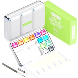 ARTISTRO Metallic Watercolor Paint Set 12 Colors, Travel Watercolor Set with Metallic Watercolor Paints, Water Color Paint Sets for Kids, Mini Water Colors Paint Adult Set for Beginners and Amateurs