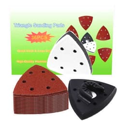 CKFCXC 36pcs Triangular Sanding Padpapers 3-1/2in with 1pcs 90mm Triangle Oscillating Sanding Pads,1pcs Foam Interface Pad,Assorted 40-2000 Grits Oscillating Hook & Loop Multi Tool Sanding Pad