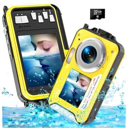Yifecial 4K Underwater Camera with 32GB Card 1250mAh Battery 56MP Autofocus 11FT Waterproof Camera Dual-Screen Selfie 16X Waterproof Floatable Digital Camera Underwater Camera for Snorkeling