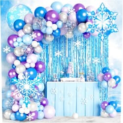 Ouddy Life 167Pcs Frozenn Balloons Arch Garland Kit, Froozen Birthday Party Decorations Supplies Fringe Curtain Blue Purple Snowflake Balloon for Winter Wonderland Princess Girl Decor