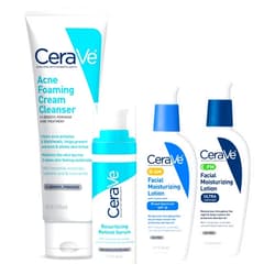 CeraVe Acne Skin Care Set, 5oz Acne Foaming Cream Cleanser + 1oz Resurfacing Retinol Serum + 2oz AM Facial Moisturizing Lotion with SPF 30 + 2oz PM Facial Moisturizing Lotion