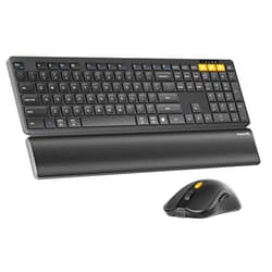 ProtoArc Wireless Bluetooth Keyboard and Mouse Combo, KM60 Multi Device Rechargeable Ergonomic Full Size Keyboard Mouse with Wrist Rest Sleek Design for Laptop, Computer, Mac, MacBook, Windows, Black