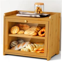 Goozii Bamboo Bread Box for Kitchen Countertop, Wooden Kitchen Counter Organizers and Storage for Bread, Coffee, Spices, Snacks, Wood Vintage Breadbox Container for Cabinet, Bedroom, Bathroom