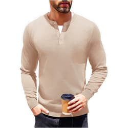COOFANDY Mens Knit Henley T-Shirts Dress Long Sleeve Sweater Casual Collarless Quarter Button Pullover
