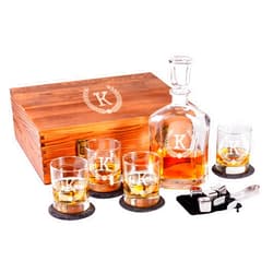 Froolu Engraved Liquor Whiskey Decanter Set with Scotch Glasses for Men - 9 Design Options - Personalized Gift Set for Him, Dad - Premium Set Includes Whiskey Stones - by Froolu