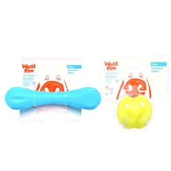 WEST PAW Zogoflex Jive Ball Dog Chew Toy (3.25-Inch, Granny Smith) & Zogoflex Hurley Dog Bone Chew Toy (Large, Aqua) – Floatable Pet Toys for Aggressive Chewers, Catch, Fetch