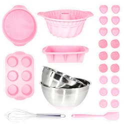 DESIGN VEICA 26 Piece Nonstick Baking Set, Silicone Baking Cake Pan Cookie Sheet Molds Tray Set for Oven, Cupcake Baking Cups Set, Stainless Steel Mixing Bowls