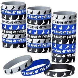 Junkin 30 Pieces Wolf Themed Party Rubber Bracelets,Silicone Wolf Animal Printed Baby Shower Wristbands Wolf Birthday Party Supplies for Boy Girl Animal Themed Parties (Let's Howl at The Moon)