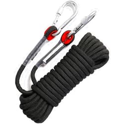 GINEE 10mm Rock Climbing Rope 35FT Static,Outdoor Safety Ropes with Carabiner,Arborist Tree Climbing,Rescue Grappling Lifeline,Escape Descender Abseiling Rope, Magnet Fishing Rope Black