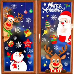 Enwokran Christmas Window Clings 256pcs, Christmas Decals Reusable Double Sided Printed Self Adhesive Window Decorations Santa Claus, Moose, Snowman,Socks,Xmas Tree and Snowflakes Window Stickers, 8 Sheet