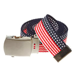 Jackster Inc Jackster Ratchet Slide Stars and Stripes Web Belt, Military Style with Silver Buckle, Adjustable