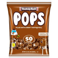 Tootsie Roll Tootsie Pops Single Flavor Bag - Chocolate Flavored Lollipops with Chocolatey Center - Individually Wrapped Hard Candy - Brown Candy - Peanut Free, Gluten Free, 50 Count (Pack of 1)