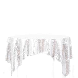 ShinyBeauty 48x48-Inch Square-Sequin Tablecloth-Silver, Sequin Table Cloth/Overlay/Cover Glitz Table Linen (Silver)