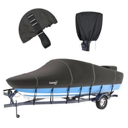 Tuszom 900D Waterproof Boat Cover Trailerable Marine Grade Polyester Fits 20-22ft V-Hull, Bass Boat, Runabout,Fishing Boat,Ski Boat with Motor Cover, More Straps (Black, 20' - 22' L, UP to 102