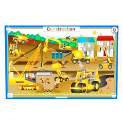 Tot Talk Construction Educational Placemat for Kids – Made in USA – Durable, Double-Sided, Construction Equipment Facts & Coloring– Waterproof, Wipeable, 17.5” x 11.5”