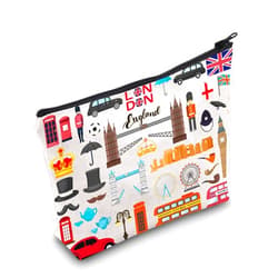 LEVLO London Travel Gift British Theme Cosmetic Bag England Souvenir Gift United Kingdom Make Up Zipper Pouch Bag (London)