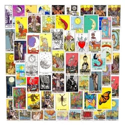 Aoinqx 60Pcs Tarot Stickers for Laptop,Water Bottle,Skateboard Phone Aesthetic Future Love Fortune Waterproof Vinyl Myth Magic Astrology Divination Sticker Decal for Teens Adults Girls (Yellow-Tarot)