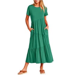 ANRABESS Women Summer Maxi Dress Short Sleeve Swing Casual Asymmetric Tiered Vacation Long Beach Sundress Outfits