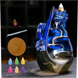 HaisWonsa Dragon Incense Burner - Ceramic Backflow Waterfall Burner with Dragon Smoke Fountain, Incense Holder, Cones & Tweezer & Fire Mat for Aromatherapy/Yoga/Home/Office Deco
