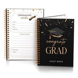Paper 'n Such Black and Gold Graduation Guest Book, Hardcover Spiral Book with Confetti Design - Grad Party Supplies Favors