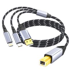DCNETWORK Printer Cable 10FT,USB C & USB-A to USB-B Cable，High Speed Nylon Braided Scanner Printer Cord for HP Canon Dell Epson Brother Lexmark Xerox Samsung Piano DAC & More
