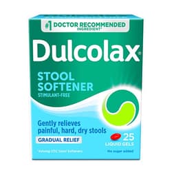 Dulcolax Stool Softener Laxative Liquid Gel Capsules, Gentle Constipation Relief for Hard, Dry Stools, Docusate Sodium 100 mg, 25 Count