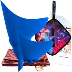 CIRCE CARE 2nd Gen SuAmiga Female Urination Device (in color Classic Blue) with New Waterproof Carry Bag + Silver Infused Pee Cloth (1pc Black Galaxy)