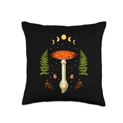 Witchy Goth and Celestial Lunar Creations Dark Academia Cottagecore Mushroom Fungi Throw Pillow, 16x16, Multicolor