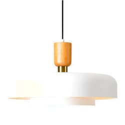 TeHenoo Modern Large Pendant Light 19.68 inch, 2 Tiers Matte White Shade, Natural Wood and Brass Accent, Mid Century Chandelier for Dining Room,Kitchen,Living Room