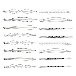 SUMAJU 16 Pieces Geometric Metal Hair Pins, Silver Hair Pins Pearls Hair Clips Hair Barrettes Metal Bobby Pins for Woman Girls