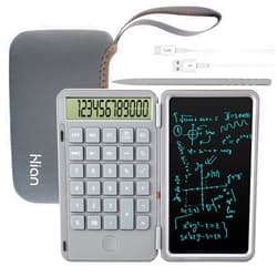 Hion Calculator,12-Digit Large Display Office Desk Calcultors with Erasable Writing Table,Rechargeable Hand held Multi-Function Mute Pocket Desktop Calculator for Basic Financial Home School (Grey)