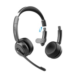 MONODEAL Bluetooth Headset, Wireless Headset with Microphone AI Noise Cancelling & Mute Button, 45 H Work Time, Single/Dual Ear Wireless Headphones for Work Office Home Call Center