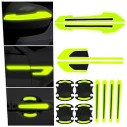 Frienda 12 Pieces Reflective Car Stickers Set Rearview Mirror Reflective Warning Stickers Car Side Reflective Stickers Car Handle Protectors and Handle Paint Scratch Films for Car Safety (Green)