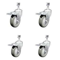 Service Caster Stainless Steel Polyurethane Swivel Threaded Stem Caster Set of 4 w/4
