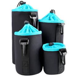 Sopoloray 4Pcs Camera Lens Case Bag,4 Sizes Blue Water Resistant Protective Lens Pouch Set With Adjustable Drawstring Rotating Clamp,Replacement Compatible Thick Protective Neoprene for Canon,Nikon,Sony,Pentax