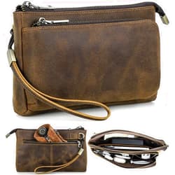 CataPurus Electronic Organizer Zipper Bag Tech Kit, Top Grain Leather Handmade, Portable Compact Travel Apple Accessories Storage Pouch Fits Phone, USB Cables, Power Banks, Chargers, Hard Drive