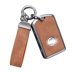 YO&YOYE Compatible with Volvo Key Fob Cover with Keychain Leather Key Case Protector for XC90, XC60, XC40, S60, S90, V60, V90, Polestar 1, Polestar 2, Brown