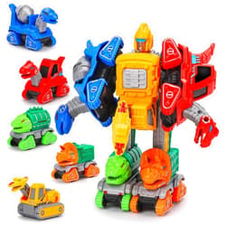Basytodio 5 in 1 Dinosaur Transforming Toys for Boys 4-6 Dinosaur Car Action Figures Transform Dino Robot Toys for Kids 3-5 5-7 Educational STEM Take Apart Toys for 3 4 5 6+ Year Old Boy Girl Birthday Gifts