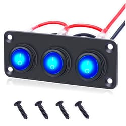 mankk 3 Gang Rocker Switch Panel with 12V 20A LED Light Waterproof Toggle Switch and 3PCS Round Rocker Switch 12V ON Off 3 Pin SPST Waterproof Toggle Switch