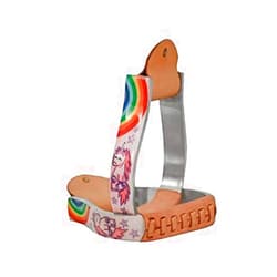 Showman Pony/Youth Size Polished Aluminum Stirrups w/Unicorn & Rainbow Print