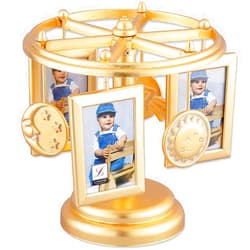 Lawrence Frames Wind Up Musical Carousel Picture Frame, Gold Sun, Moon, and Stars Design, Holds 6 2 by 3-Inch Photos