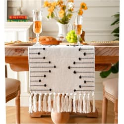 Caflife Boho Table Runner 13 x 60 Inch Long Natural Cotton Woven Runner with Tassels for Home Dining Table décor, for Modern Farmhouse Decor Coffee Table Runner, Black and Beige