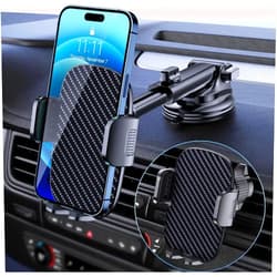 Qifutan Car Phone Holder Mount Phone Mount for Car Windshield Dashboard Air Vent Universal Hands Free Automobile Cell Phone Holder Fit for iPhone Smartphone Carbon Fiber