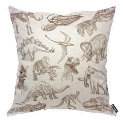 AOYEGO Dinosaur Sketch Throw Pillow Cover Bones Fossils Mammoth Stegosaurus Trilobite Ancient Animal Pillow Case 18x18 Inch Square Cushion Cotton Linen Decorative for Couch Bed Home