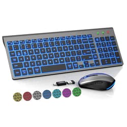 SABLUTE Wireless Keyboard and Mouse Combo Backlit - Compact Quiet Keyboard with RGB Mouse, Rechargeable, Slim, Sleep Mode, Portable Cordless Keyboard Mouse Set for Mac, Windows, Laptop (Space Gray)