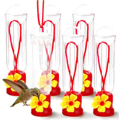 JOIEDOMI Set of 6 Mini Hummingbird Feeders with Hanging Wires, Transparent Outdoor Humming Bird Feeder Set with 3 Cleaning Brush for Patio, Outside, Lawn, Backyard, Garden, Easy to Clean